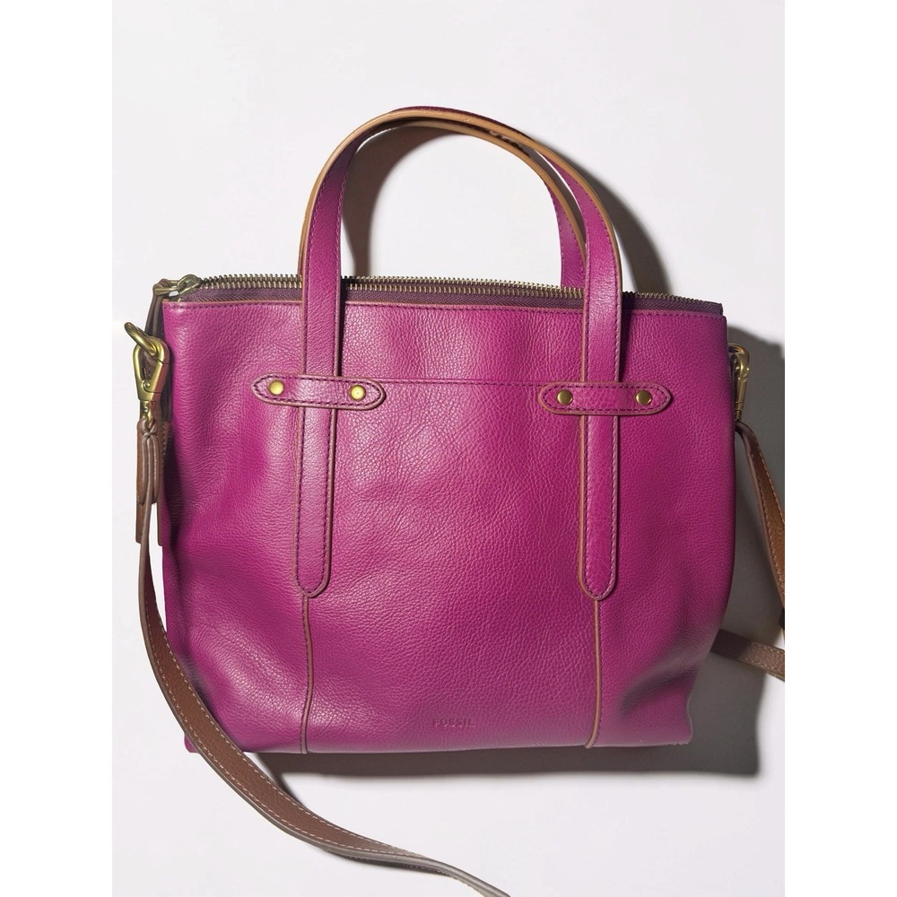 Fossil Felicity Satchel Tote Fuchsia Pink Leather Crossbody Handbag Hardware Nw - Picture 5 of 14